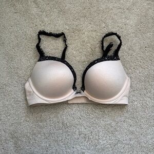 Aerie 34D Bra Padded Nude Black Lace Lexi Style Stretch Push EUC